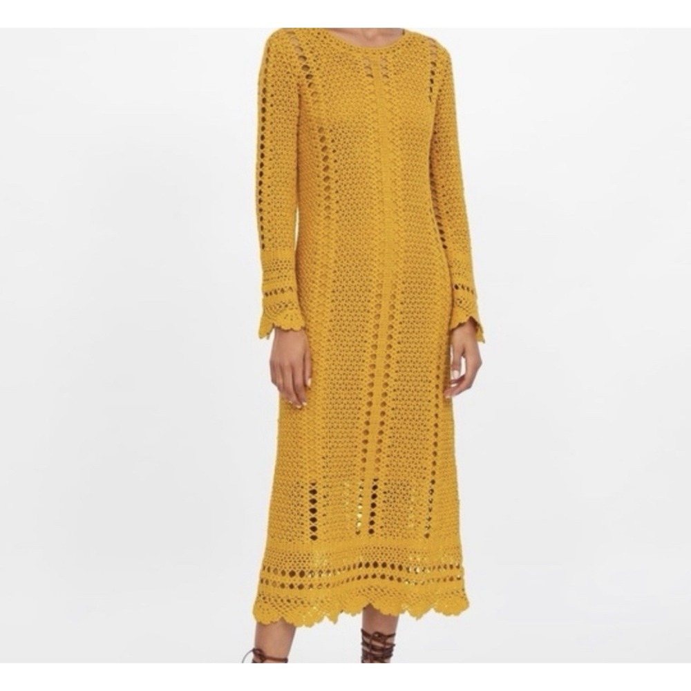 Zara Mustard Yellow Crochet Midi Dress